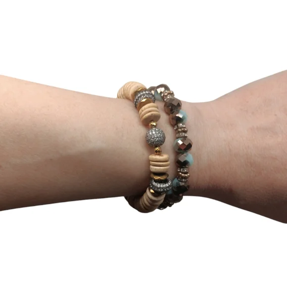 BPD 2 Piece Beaded Stretch Bracelet Set, Brown & Blue, NWOT - Picture 6 of 6